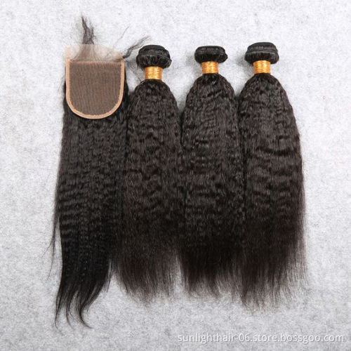 Cheap price Free sample high quality real human hair yaki bundles with closure mink virgin brazilian silky kinky straight hair